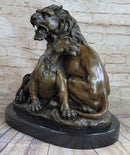 Male & Female Lion Necking Romantic Love Bronze Statue Sculpture Figure on Marble Base
