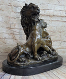 Male & Female Lion Necking Romantic Love Bronze Statue Sculpture Figure on Marble Base