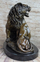 Male & Female Lion Necking Romantic Love Bronze Statue Sculpture Figure on Marble Base