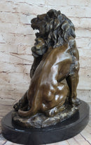 Male & Female Lion Necking Romantic Love Bronze Statue Sculpture Figure on Marble Base