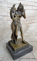 Egyptian Pharaoh and Lover Queen Bronze Statue Sculpture Figure 10" x 5"