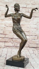 Chiparus Art Deco Dancer Girl Bronze Figure Statue Sculpture on Marble Base 16" x 10"