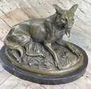 German Shepherd Dog Canine Bronze Art Sculpture Statue on Marble Base
