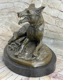 German Shepherd Dog Canine Bronze Art Sculpture Statue on Marble Base