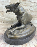 German Shepherd Dog Canine Bronze Art Sculpture Statue on Marble Base