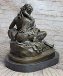 Nude Woman Female Figure w/ 2 Guard Dogs Bronze Statue Sculpture Greek Roman Decor