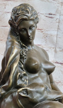 Nude Woman Female Figure w/ 2 Guard Dogs Bronze Statue Sculpture Greek Roman Decor