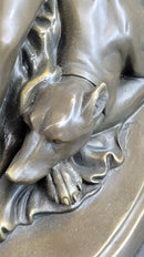 Nude Woman Female Figure w/ 2 Guard Dogs Bronze Statue Sculpture Greek Roman Decor