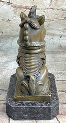 Chinese Foo Dog Guardian Lion Bronze Statue Sculpture Figure Marble Base 7.5" x 5"