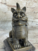 Chinese Foo Dog Guardian Lion Bronze Statue Sculpture Figure Marble Base 7.5" x 5"