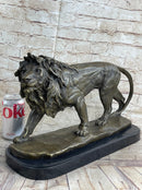 Lion Bronze Sculpture Statue Figure Handmade Art by Antoine Barye on Marble Base