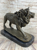 Lion Bronze Sculpture Statue Figure Handmade Art by Antoine Barye on Marble Base