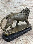 Lion Bronze Sculpture Statue Figure Handmade Art by Antoine Barye on Marble Base