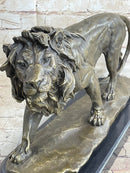 Lion Bronze Sculpture Statue Figure Handmade Art by Antoine Barye on Marble Base