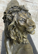 Lion Bronze Sculpture Statue Figure Handmade Art by Antoine Barye on Marble Base