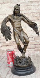 Native American Indian Eagle Dancer Rain Dance Shaman Bronze Statue Sculpture 18" x 10"