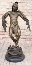 Native American Indian Eagle Dancer Rain Dance Shaman Bronze Statue Sculpture 18" x 10"