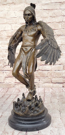 Native American Indian Eagle Dancer Rain Dance Shaman Bronze Statue Sculpture 18" x 10"