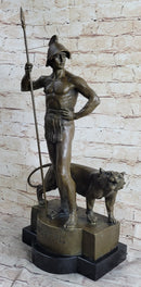 Roman Gladiator Warrior & Lion Bronze Statue Sculpture Signed Original 20" x 13"