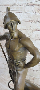 Roman Gladiator Warrior & Lion Bronze Statue Sculpture Signed Original 20" x 13"
