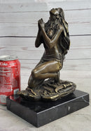 Semi Nude Native American Female Praying Bronze Statue Sculpture Figure Signed
