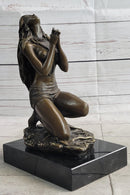 Semi Nude Native American Female Praying Bronze Statue Sculpture Figure Signed