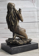 Semi Nude Native American Female Praying Bronze Statue Sculpture Figure Signed