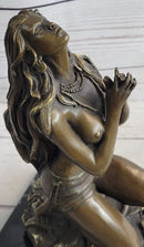 Semi Nude Native American Female Praying Bronze Statue Sculpture Figure Signed