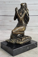 Semi Nude Native American Female Praying Bronze Statue Sculpture Figure Signed