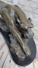 Waking Panther Mountain Lion Puma Big Cat Bronze Statue Sculpture on Marble Base