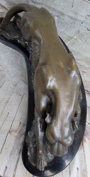 Waking Panther Mountain Lion Puma Big Cat Bronze Statue Sculpture on Marble Base