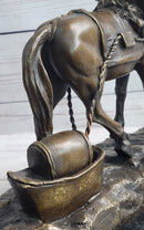 Working Draft Horse Bronze Sculpture Statue Figure Signed Art on Marble Base
