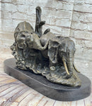 Hot Cast Bronze Sculpture Statue of Two Elephants on Marble Base