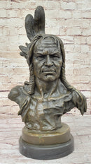 Hot Cast Bronze Bust Sculpture Statue of Native American Indian Man w/ Braided Hair