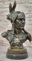 Hot Cast Bronze Bust Sculpture Statue of Native American Indian Man w/ Braided Hair