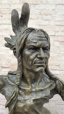 Hot Cast Bronze Bust Sculpture Statue of Native American Indian Man w/ Braided Hair
