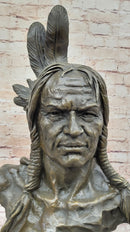 Hot Cast Bronze Bust Sculpture Statue of Native American Indian Man w/ Braided Hair