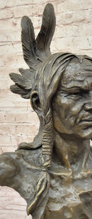 Hot Cast Bronze Bust Sculpture Statue of Native American Indian Man w/ Braided Hair