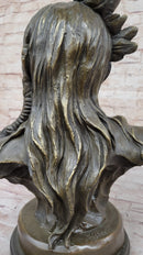 Hot Cast Bronze Bust Sculpture Statue of Native American Indian Man w/ Braided Hair
