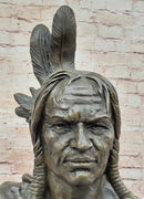 Hot Cast Bronze Bust Sculpture Statue of Native American Indian Man w/ Braided Hair