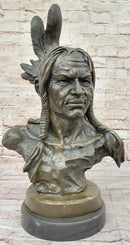 Hot Cast Bronze Bust Sculpture Statue of Native American Indian Man w/ Braided Hair