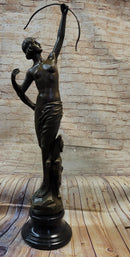 Artemis Diana Huntress with Bow and Hound Dog Bronze Sculpture Statue 35" x 13"