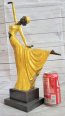 Chiparus Arabesque Dancer Gold Patina Bronze Sculpture Statue Art Deco Figure on Marble Base