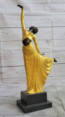 Chiparus Arabesque Dancer Gold Patina Bronze Sculpture Statue Art Deco Figure on Marble Base