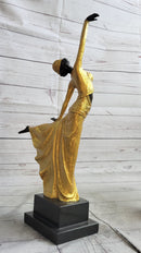 Chiparus Arabesque Dancer Gold Patina Bronze Sculpture Statue Art Deco Figure on Marble Base
