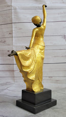 Chiparus Arabesque Dancer Gold Patina Bronze Sculpture Statue Art Deco Figure on Marble Base