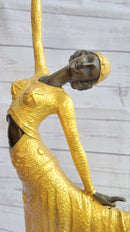Chiparus Arabesque Dancer Gold Patina Bronze Sculpture Statue Art Deco Figure on Marble Base