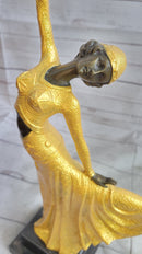 Chiparus Arabesque Dancer Gold Patina Bronze Sculpture Statue Art Deco Figure on Marble Base