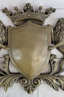 Coat of Arms Family Crest Lions Crown Bronze Wall Mounted Hanging Sculpture 13" x 16"