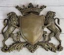 Coat of Arms Family Crest Lions Crown Bronze Wall Mounted Hanging Sculpture 13" x 16"
